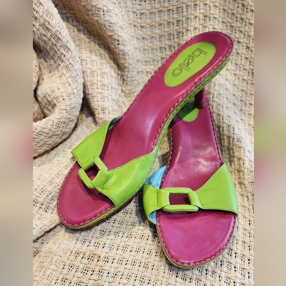 bolo Pink and Lime Green kitten style heels